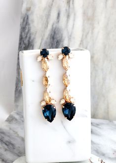 Navy Blue LONG EARRINGS, Bridal Blue Navy Earrings, Dark Blue Gold Crystal Earrings, Navy Blue Chandelier Swarovski Earrings, Blue Earrings Elegant Blue Chandelier Earrings For Evening, Elegant Blue Long Drop Chandelier Earrings, Elegant Blue Linear Earrings For Party, Blue Chandelier Drop Earrings For Evening, Blue Dangle Bridal Earrings For Evening, Blue Drop Bridal Earrings For Evening, Elegant Blue Teardrop Linear Earrings, Blue Drop Earrings For Evening Bridal, Blue Drop Earrings For Bridal Evening