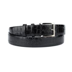 "Buy Mens dress belts Mens crocodile belt Classic leather belt Croc belts 3.5 cm No stitching Formal dress belt BELT SIZE: Choose from drop down menu above BELT HEIGHT: 1 3/8\" | 3.5 cm LEATHER: Genuine Italian leather COLOR: Black BUCKLE: Metal in silver color CONDITION: New INCLUDED: Dust bag ALL BELTS ARE MEASURED FROM THE LEATHER PART'S END TO THE MIDDLE HOLE. PAYMENT Shopping on Etsy is 100% safe. I accept Paypal to make your payment process totally secure. Paypal also protect your financia Elegant Formal Belt Buckles With Crocodile Pattern, Elegant Formal Belt Buckle With Crocodile Pattern, Luxury Fitted Black Belt, Classic Business Belt With Crocodile Pattern, Classic Crocodile Pattern Belts For Business, Classic Crocodile Pattern Business Belts, Luxury Business Belt With Crocodile Pattern, Luxury Crocodile Pattern Belt For Business, Elegant Leather Belt With Crocodile Pattern