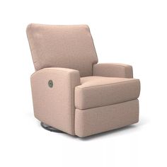 a beige recliner chair sitting on top of a white floor