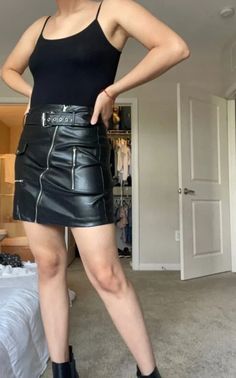 Edgy Belted Mini Skirt For Party, Edgy Party Skirt With Belt, Leather Belted Skirt For Night Out, Trendy Black Mini Skirt With Belt, Edgy Belted Skirt, Trendy Fitted Skirt With Belt Detail, Spring Mini Skirt For Night Out With Belt, Belted Mini Skirt For Night Out, Belted High Waist Mini Skirt For Party