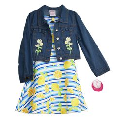 Nannette Kids Girls 2-Piece Outfit Denim Jacket A-Line Swing Dress Size 6 NEW Retail Price $59.00   ·      Your little fashionista will look super cute and comfortable wearing this sweet, adorable 2-piece set. ·      This practical dressy set provides endless mix-and-match possibilities, so your little darling will be ready in no time for all her daily activities. ·      Denim jacket adorned with floral applique and bows. ·      The dress in vibrant colors and fun print is suitable to wear all s Outfit Denim Jacket, Outfit Denim, Floral Applique, Daily Activities, Denim Outfit, Fun Prints, Swing Dress, Floral Skirt, All Seasons