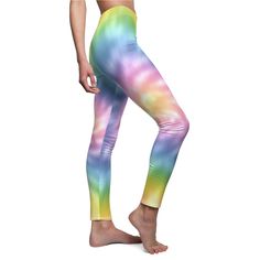 Tie Dye Women's Casual Leggings | Colorful Leggings | Retro Leggings | Rainbow Leggings | Multicolor Leggings | Spring Leggings | Summer Leggings Crisp imagery, vibrant colors and a soft touch - these elastic skinny fit leggings are perfect for any casual occasion in life.   .: 95% Polyester brushed suede 5% Spandex .: Skinny fit .: Tagless .: White thread color .: Runs true to size .: NB! Black color prints may appear in a greyish tone .: Assembled in the USA from globally sourced parts Retro Leggings, Leggings Summer, Leggings Colorful, Rainbow Leggings, Everyday Leggings, Summer Leggings, Tie Dye Women, Casual Leggings, Dance Shirts