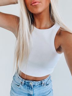 DETAILS: Our Adrianna Ribbed Crop Tank is a racerback ribbed tank. This cropped tank is the perfect ever day basic tank to just throw on with any kind of bottom. This fabric does have a good stretch to it. CONTENT & CARE: SELF: 95% Polyester, 5% Spandex. SIZE & FIT: Model is 5'9" The model is wearing a size Small. Fits true to size The Fabric has stretch Best Stretches, Custom Jacket, Ribbed Tank, Good Stretches, White Outfits, Pop Up Shop, Crop Tank, Basic Tank, Two Pieces