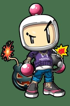 an image of a cartoon character with a bomb in his hand and a helmet on