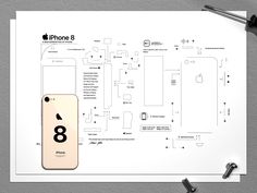 an iphone 8 is shown on top of a piece of paper with the numbers eight below it