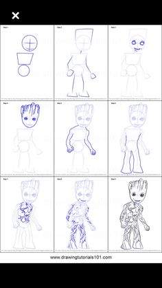 how to draw baby groote from the avengers movie, step by step instructions