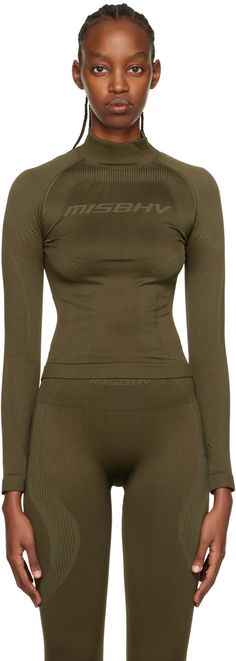 MISBHV: Khaki Long Sleeve Sport Top | SSENSE Green Long Sleeve Top, Sport Top, Stretch Top, Jacquard Pattern, S B, Sports Top, Sport Wear, Active Wear For Women, Peplum Dress