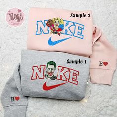 Joker And Harley Quinn x Nike Couple Embroidered Shirt, Movie Characters Embroidered Hoodie, Valentine's Day Embroidered Sweatshirt Nike Boyfriend Tshirt, Matching Clothes Couple Nike, Matching Sweaters For Couples Nike, Nike Couple, Disney Characters Halloween, Nike Stuff, Silhouette Disney, Nike Inspired, Dominic Toretto