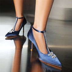 Shop Navy Rhinestone T Strap Heel Pointed Toe Stiletto Heel Pumps Wedding Shoes color Navy for Anniversary, Formal Event, Going out with worldwide Free shipping & Free return. Evening Wedding Shoes With Rhinestones And Ankle Strap, Crystal Ankle Strap Heels For Wedding, Wedding Crystal Heels With Ankle Strap, Elegant Rhinestones Wedding Shoes For Banquet, Wedding Shoes With Rhinestones For Banquet, Wedding Shoes With Rhinestones And Ankle Strap, Rhinestone Wedding Shoes For Banquets, Fitted Wedding Shoes With Rhinestones For Banquet, Bling Heels With Pointed Toe For Wedding