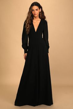 Black Maxi Dress - Chic Open Back Dress - Long Sleeve Maxi Dress - Lulus Black Bridesmaids, Backless Maxi Dress, Black Bridesmaid Dresses, Backless Maxi Dresses, Long Black Dress, Chiffon Maxi Dress, Long Sleeve Maxi, Long Sleeve Maxi Dress, Black Maxi Dress