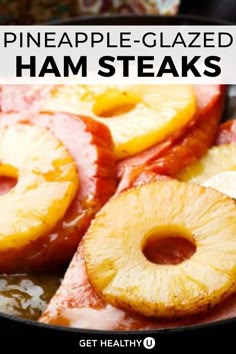 pineapple glazed ham steaks in a skillet