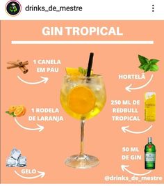 a cocktail with oranges and gin in it, surrounded by other drinks on an orange background