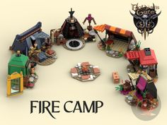 there is a fire camp with lots of legos on the table and around it