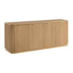 the sideboard is made out of wood and has two doors on each side, with one door open