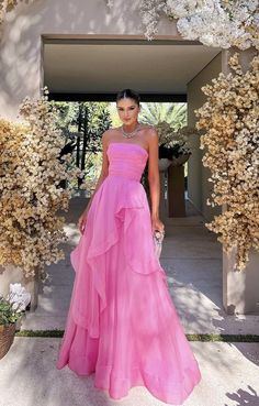 Strapless Organza, Modest Evening Dress, Long Formal Gowns, Pink Prom Dress, Prom Dresses Modest, فستان سهرة