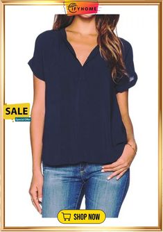 Women Short Sleeve V Neck Shirt Blouse Trendy Summer Split Neck Tops, Trendy Split Neck Summer Tops, Trendy Split Neck Tops For Summer, Summer V-neck Workwear Shirt, Versatile Solid Color Tops With Split Neck, Versatile Tops With Split Neck In Solid Color, Casual Solid Color Tops For Office, Casual Solid Tops For Office, Summer Split Neck Tops