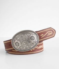 BKE Embroidered Western Belt - Brown Medium, Women's Creambrown Faux leather 1 1/2 belt Leather backing Embossed metal buckle. Due to the nature of leather/suede, small variances of color in the skin may occur, this is in no way considered a defect. These are inherent characteristics of leather/suede and will enhance the individual look of your garment.. Face: Synthetic leather. Back: Cow leather.. WOMEN'S BELT SIZE CONVERSION CHART Jean Size 23-24 25-26 27-28 29-30 31-32 Belt Size XS S M L XL B Women's Belts, Embossed Metal, Belt Brown, Western Belt, Belt For Women, Belt Leather, Conversion Chart, Women's Belt