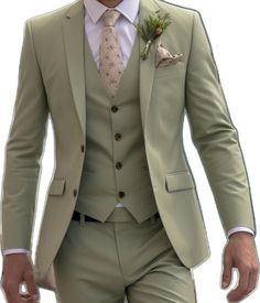 Green Tuxedo Style Three-piece Suit For Wedding, Green Wedding Suit Sets, Green Three-piece Suit For Wedding With Suit Collar, Green Notch Lapel Three-piece Suit For Wedding, Green Fitted Three-piece Suit For Groom, Fitted Green Three-piece Suit For Groom, Fitted Green Three-piece Suit For Grooms, Elegant Green Three-piece Groom's Suit, Elegant Green Three-piece Suit For Groom