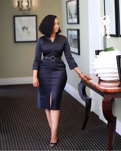 Chic Work Outfit, Corporate Dress, Afrikaanse Mode, Gaun Fashion, Corporate Attire, Wear To Work Dress, Black Office, Classy Dress Outfits, Classy Work Outfits