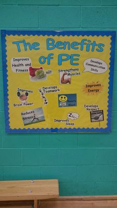 a bulletin board on the side of a building with information about benefits of pes