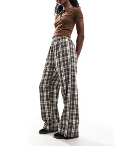 Wide Leg Pants by Bershka Today's uniform Check design Mid rise Elasticated waistband Side pockets Wide-legged Comfy Trousers, Checkered Trousers, I'm Okay, Check Design, Winter Party Dress, Clothing Pieces, Sweaters And Leggings, Pantalon Large, Long Sleeve Floral Dress