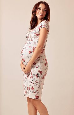 Our stylish floral print maternity dress is made from super soft premium French jersey in a delicious creamy shade that works beautifully with a fashionable nude palette. With a gently gathered crossover neckline and a knee length skirt with a hint of stretch, our Bardot dress fits to flatter. Sprinkled with a divine Japanese cherry blossom print in striking black and red bringing simple, refined elegance to your maternity partywear. Floral print Soft cream jersey Crossover neckline Maternity Evening Gowns, Rose Tiffany, Maternity Wedding Dresses, Maternity Shift Dress, Postpartum Fashion, Maternity Wedding, Tiffany Rose, Tiffany Wedding, Pregnant Wedding