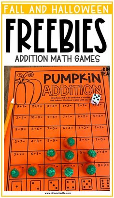 a pumpkin themed math game for kids to practice addition and subtraction with freebie's addition math games