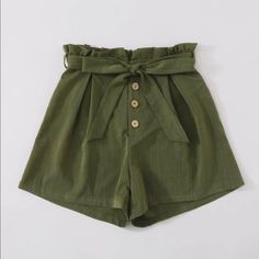 New Without Tags (Never Worn) Purchased Directly From Wholesaler Material: 100% Polyester Color: Army Green Fit Type: Loose High Waist Belted Button Front Fast Shipping Don't Forget To Make Your Bundle To Save More Thanks For Visiting My Closet. I Am Always At Your Service Summer Cotton Shorts With Buttons, Cotton Summer Shorts With Buttons, Cotton Beach Shorts With Buttons, Beach Cotton Shorts With Buttons, Summer Vacation Shorts With Button Closure, Summer Shorts With Button Closure, Spring Vacation Shorts With Button Closure, Summer Shorts With Buttons For Day Out, Casual Buttoned Shorts For Day Out