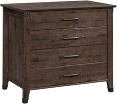 a wooden dresser with three drawers on one side and an open drawer on the other