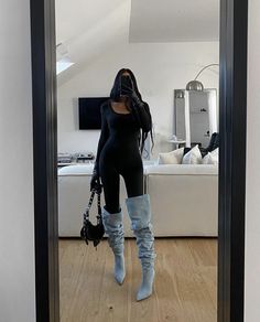 Denim Boots Outfit, Outfit Botas, Trendy Fall, Winter Fashion Outfits, Thigh High Boots, Outfits Casuales, Thigh High, Cute Casual Outfits, Look Fashion