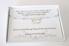 "What a great gift for the Bride's something blue, friends, or yourself! ♥This Bride Something Blue anklet is custom made with the couples initials and wedding date. It's made with beautiful Light Blue Austrian Crystal Pearls and Light Blue Round 4mm Austrian Crystal, and Sterling Silver. ♥The average length is adjustable 8 1/2\" to 10\" in size, that includes the extender. Choose your size at checkout. ♥Comes with the Card in the photo, a Box and Bow. NOTEIf you upgrade to expedited shipping, w Elegant Blue Anklets For Gift, Silver Dainty Anklets For Wedding, Elegant Blue Anklets For Gifts, Dainty Blue Bracelets For Wedding, Adjustable Sterling Silver Anklets For Wedding, Adjustable Sterling Silver Wedding Anklets, Something Blue For Bride, Blue Anklet, Monogram Wedding Gift