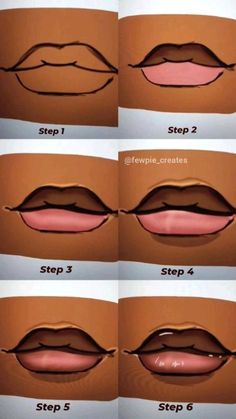 Drawing ideas easy Developing Your Art Style, Black Lips Drawing Tutorial, Drawing Black Features, Black Mouth Drawing, How To Draw Black Features, Full Lips Drawing, How To Draw Black Lips, Female Lips Drawing