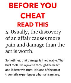 an ad with the text before you heat read this 4 usually, the discovery of an affair cause more pain and damage than the act is worth