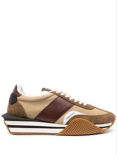 Tom Ford - Sneakers Low Top Jordans, Tom Ford Men, Lettering Logo, Brown Coffee, Men Sneakers, Brown Sneakers, Coffee Brown, Leather Logo, Beige Brown