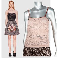 Designer: Gucci, Alessandro Michele Condition: Authentic And Brand New Style Name / Number: 411344 X5807 6227 Material: Extra Fine Viscose Unique Features: Lace Tank Top With Contrasting Straps Color: Dusty Rose, Please Note That Color Appearance May Vary Depending On Your Monitor Settings Retail: $960 Plus Tax Measurements: Please Ask For Measurements Please Choose From Available Sizes: Marked As Size S / Small, Marked As Size M / Medium Or Marked As Size L / Large Malvina's Luxe (Malvina's Lux Elegant Sleeveless Gucci Top, Summer Fitted Gucci Tops, Gucci Fitted Tops For Spring, Fitted Gucci Tops For Spring, Gucci Sleeveless Fitted Top, Gucci Fitted Sleeveless Top, Spring Chic Gucci Top, Chic Gucci Tops For Spring, Designer Sleeveless Party Tops