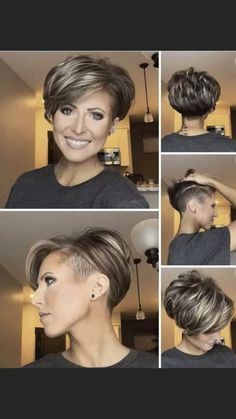 Longer Pixie Haircut Undercut, Shaved Side Hairstyles Short Black Women Undercut Natural Hair, Edgy Pixie Bob, Short Hairstyle Women With Undercut, Pixie Bob Haircut For Thick Hair, Growing Out Short Hair Styles Ideas, Under Cut Pixie, Hair Dye Colours, Ladies Short Hair