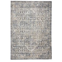 an area rug in grey and blue tones