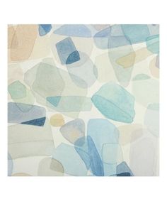 an abstract painting with blue, beige and white colors on it's surface is shown