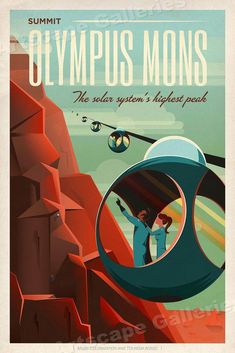 Olympus Mons, Mars Poster, Space Travel Posters, Art Spatial, Vintage Nasa, Space Tourism, Tourism Poster, Retro Images, Retro Travel Poster