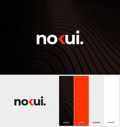 the logo for no kui is shown in black and white, with an orange stripe