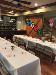 a dining room set up for a birthday party