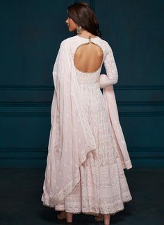 Light Pink Thread Embroidered Anarkali – Lashkaraa Chikan Kari Kurti Designs, Chikan Kari Anarkali, Anarkali Designs, Indian Blouse Designs, Designer Anarkali Dresses, Embroidered Anarkali, Pink Thread, Anarkali Dress Pattern, Indian Designer Suits