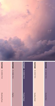 the sky is filled with clouds and pinks, purples, and lilas