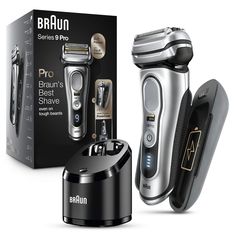 Braun Series 9 Pro is the world's most efficient electric shaver, reinvented to be even better. This wet and dry foil shaver provides you with both a close and gentle shave, no matter if it's a 1, 3, or 7-day beard. The ProLift trimmer captures and cuts flat lying hair, combined with our unique Sonic Technology to help shave up to 10% faster* for a more gentle shave in fewer strokes. Braun's AutoSense technology reads and adapts to your beard, providing a close shave even on dense beards. For un Best Electric Shaver, Beard Shaver, Best Shave, Shaving Kit, Electric Shaver Men, 5 Elements, Smooth Shave, Electric Razor, Close Shave