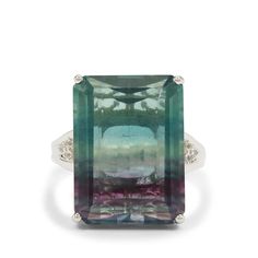 A beautiful Ring from the Annabella Collection, made of Sterling Silver featuring 25.80cts of amazing Zebra Fluorite and White Zircon. Fluorite Ring, Large Necklace, Green Fluorite, Engagement Ring Box, Velvet Interiors, Long Drop Earrings, Jewelry Ring Box, Beautiful Ring, Ring Sterling Silver