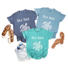 Custom Sea Turtle Shirt, the perfect addition to your tropical vacation wardrobe! Whether you're embarking on a beach getaway, cruise adventure, or simply dreaming of sun-kissed shores, this tee is your ticket to laid-back style and personalized flair. Crafted from the finest materials, our Comfort Colors 1717 garment-dyed t-shirt offers unparalleled comfort and durability. Made with 100% ring-spun US cotton and featuring a medium fabric weight of 6.1 oz/yd² (206.8 g/m this tee ensures long-last Tropical Cotton T-shirt For Vacation, Blue Graphic Print T-shirt For Family Vacation, Casual Ocean Color Beach Tops, Casual Ocean Color Tops For Beach, Blue Cotton T-shirt For Family Vacation, Relaxed Fit T-shirt For Family Beach Vacation, Hawaiian Crew Neck Shirt For Vacation, Blue T-shirt For Family Vacation In Summer, Family Vacation Graphic Tee With Short Sleeves