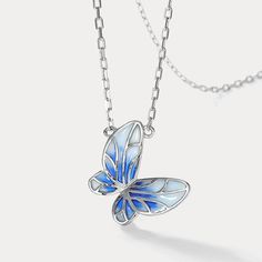 Show your wild side with this beautiful azure butterfly silver necklace. With its delicate detailing and vibrant blue hue, it's the perfect accessory for any spontaneous adventure! Go ahead, spread your wings and fly away! DETAILS Materials:   Silver,  Enamel, Zircon Measurements: Length:   15.75"(40cm)  + Extender: 1.97"(5cm) Pendant Size: 0.59"* 0. 59 "(15mm*15mm) Silver  Weight: 1.4g Azure Butterfly, Spread Your Wings And Fly, Blue Morpho Butterfly, Morpho Butterfly, Pearl Gifts, Blue Morpho, Unique Gift Wrapping, Butterfly Gifts, Enamel Necklaces