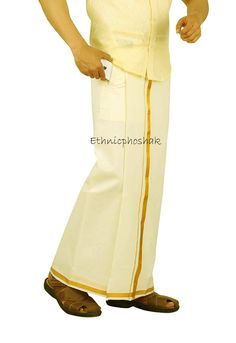 Materials Imported, banarsi silk, cotton/ Art Dupion Silk aw Silk Pajama Ready made Velcro pocket dhoti & Matching Towel Color : White Golden/ Cream Color Cream ( Sandal)-single dhoti with golden jari border, suitable for: wedding, party Item Length: 1.07 Meters Occasion: Ceremony Size Don't select as your Pant Size as dhoti size. Its not fit for all body structure. So you can measure the size bottom to top 40 inches In hip and measure the that place. Then only you can get correct size.. Car Mens Wear Wedding, Indian Shoes, Cotton Art, Cream Sandals, Body Structure, Dupion Silk, Top 40, Silk Pajamas, Indian Cotton