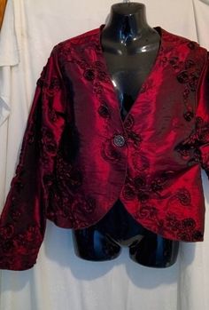 Beautiful vibrant crimson embroiderd jacket in excellent condition, size Large. Winding River, Designer Jacket, Unisex Jacket, Jacket Design, Evening Wear, Women's Jacket, Vintage Dresses, Long Sleeve Blouse, Jackets & Coats