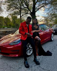 Black And Red Prom Couple Black Dress, Black Red Prom Dress, Black And Red Prom Dress Couple, Prom Outfits Black, Prom Red And Black, Black Prom Dress With Red Accessories, Black And Red Prom Dresses, Prom Looks Couples